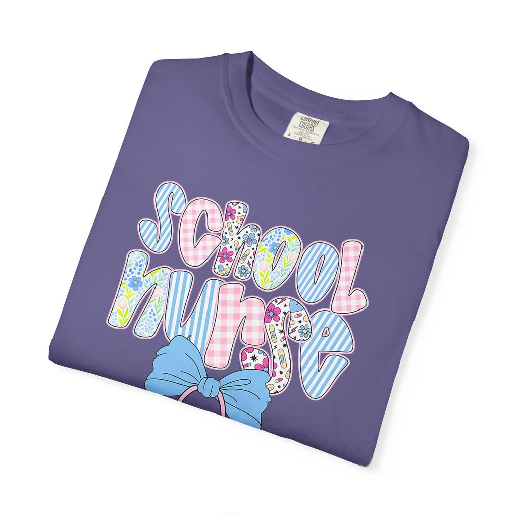 School Nurse T-Shirt — Cute Pastel Medical Design with Stethoscope & Bow