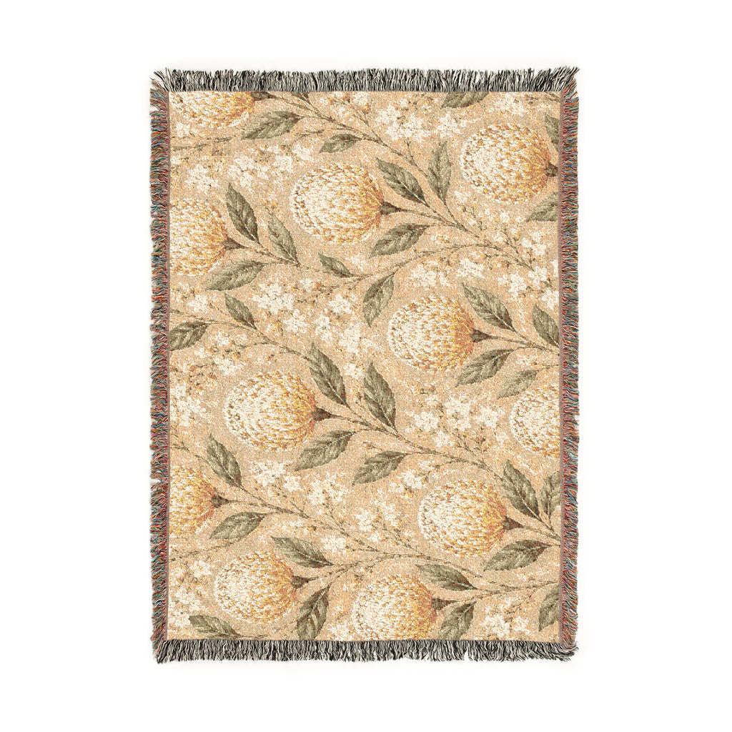 Protea Meadow Woven Throw Blanket — Vintage Botanical Tapestry Design