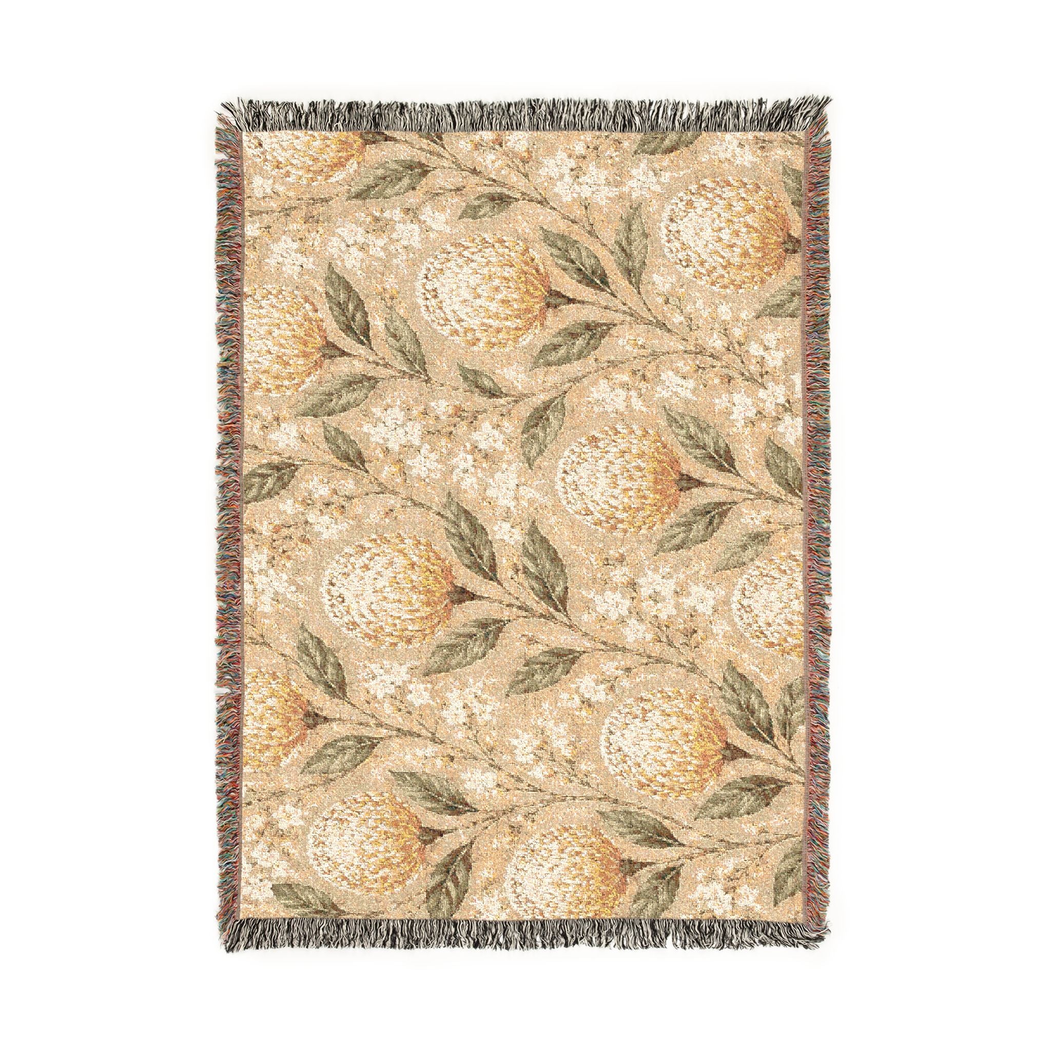 Protea Meadow Woven Throw Blanket — Vintage Botanical Tapestry Design