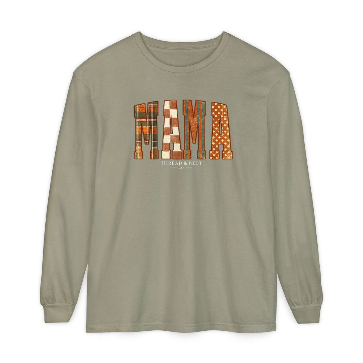 Mama Plaid Patchwork Long Sleeve Tee