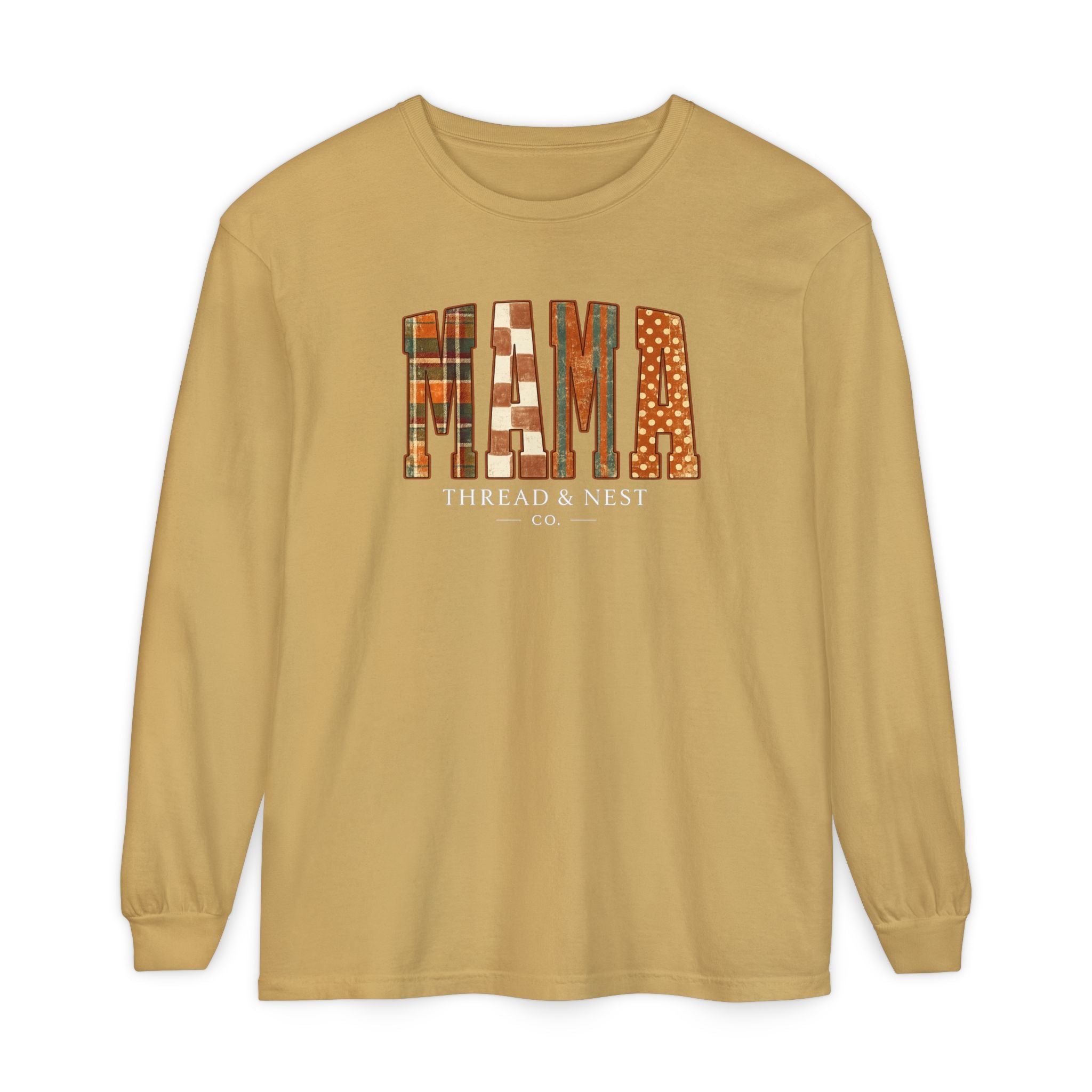 Mama Plaid Patchwork Long Sleeve Tee
