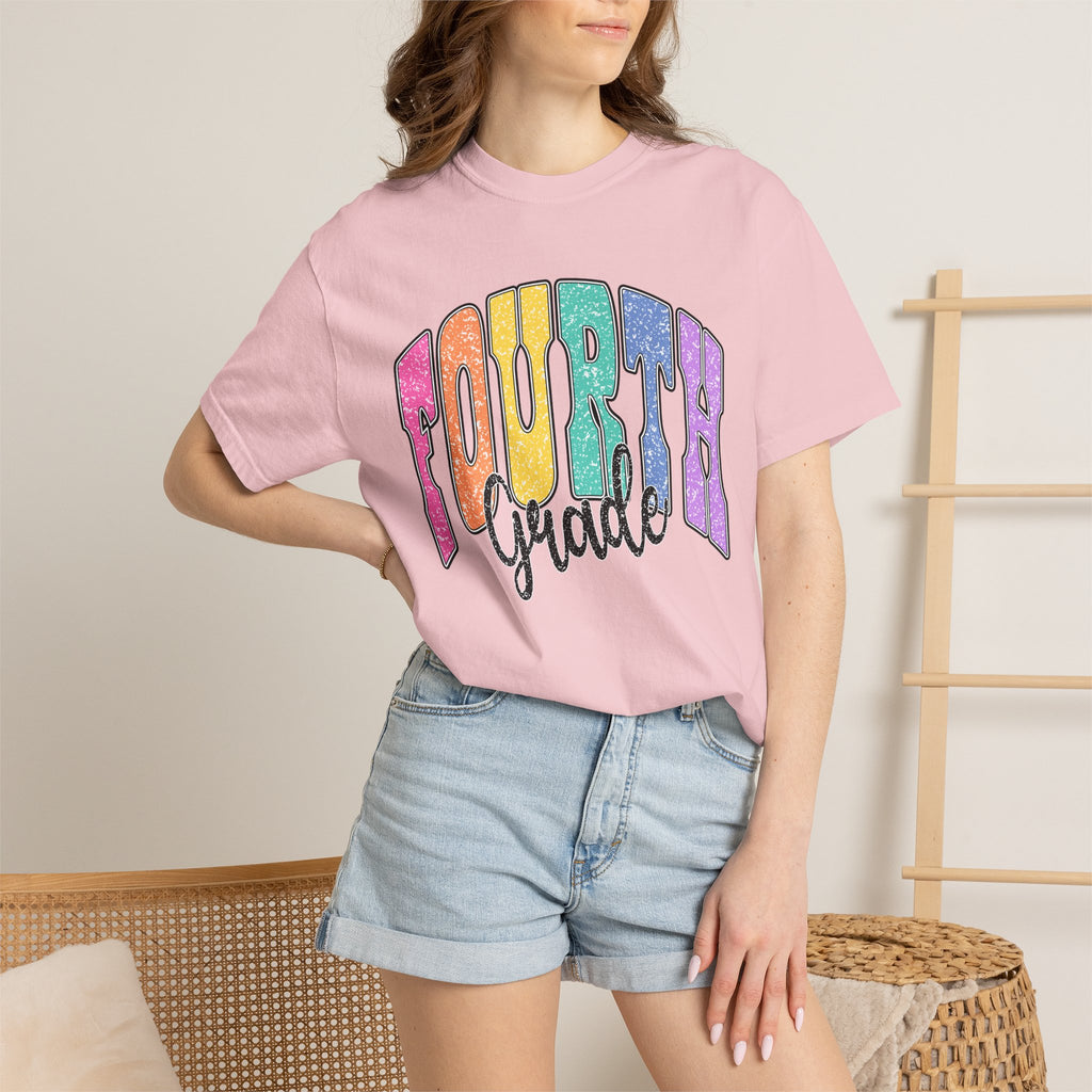 Fourth Grade Colorful Glitter Retro T-Shirt — Back to School Kids Tee