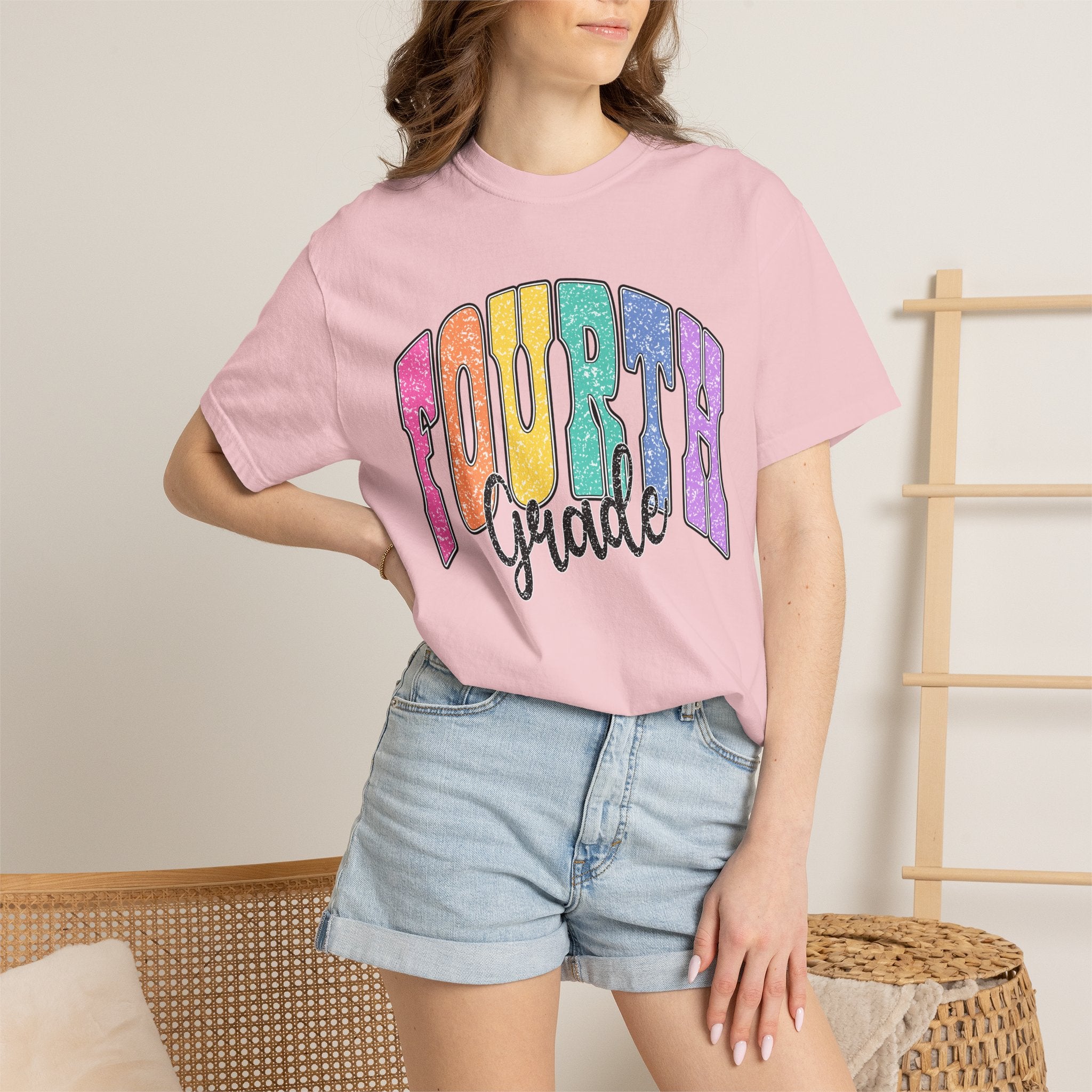 Fourth Grade Colorful Glitter Retro T-Shirt — Back to School Kids Tee
