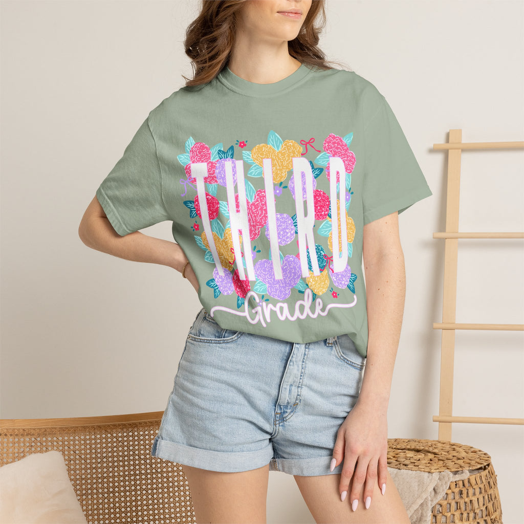 Third Grade Floral T-Shirt — Bright Back-to-School Tee for Students & Teachers