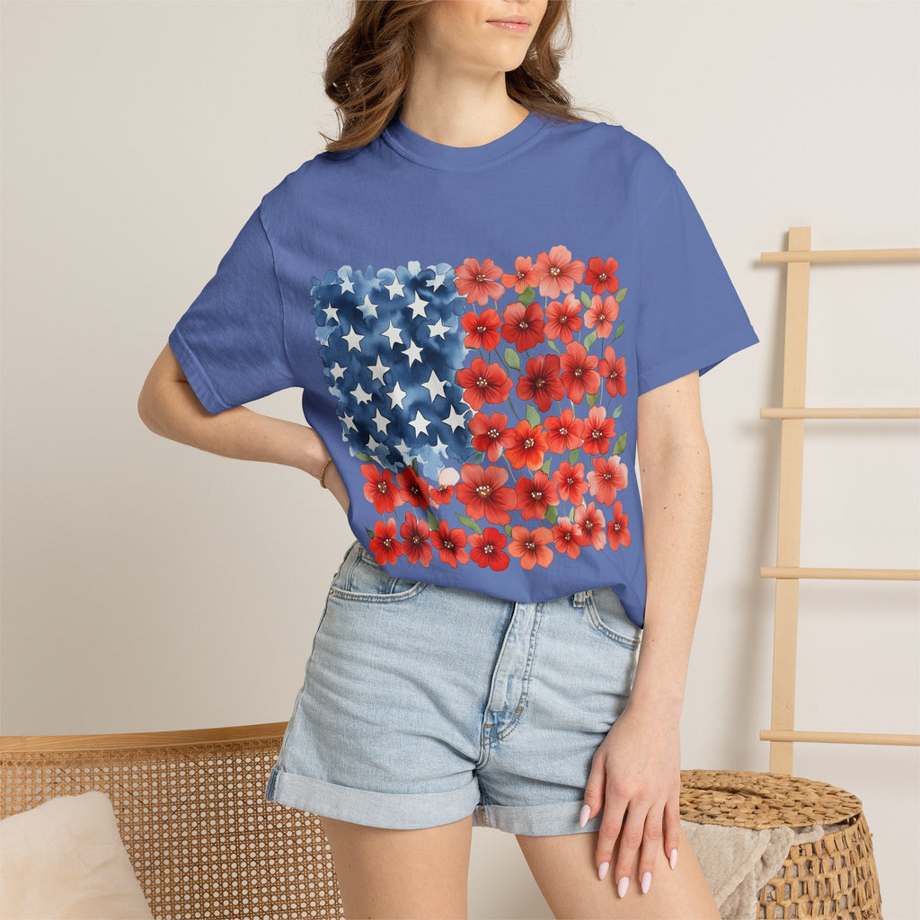 Poppy American Flag T-Shirt — Floral USA Patriotic Tee