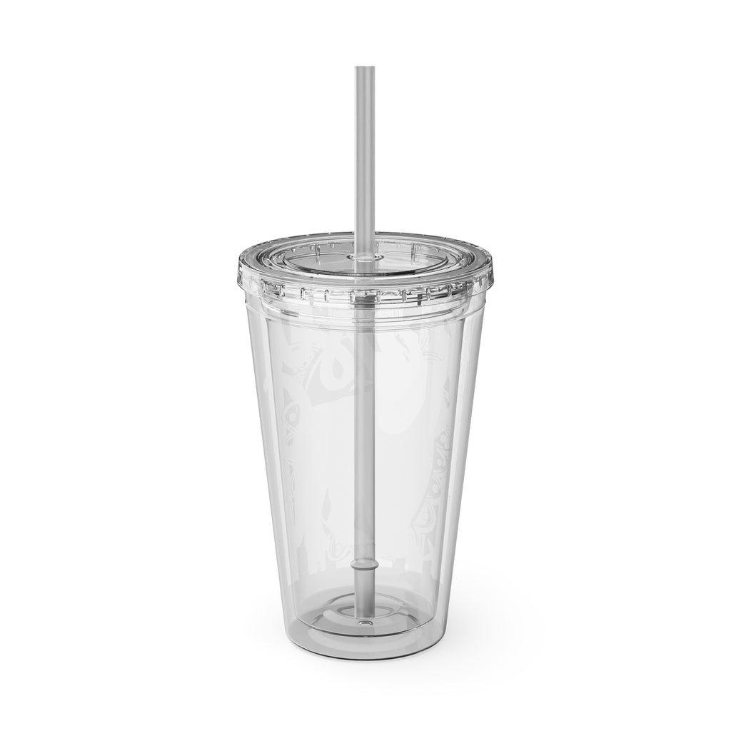 16oz Sunsplash Tumbler with Straw — Colorful 'Easy' Tiger Design