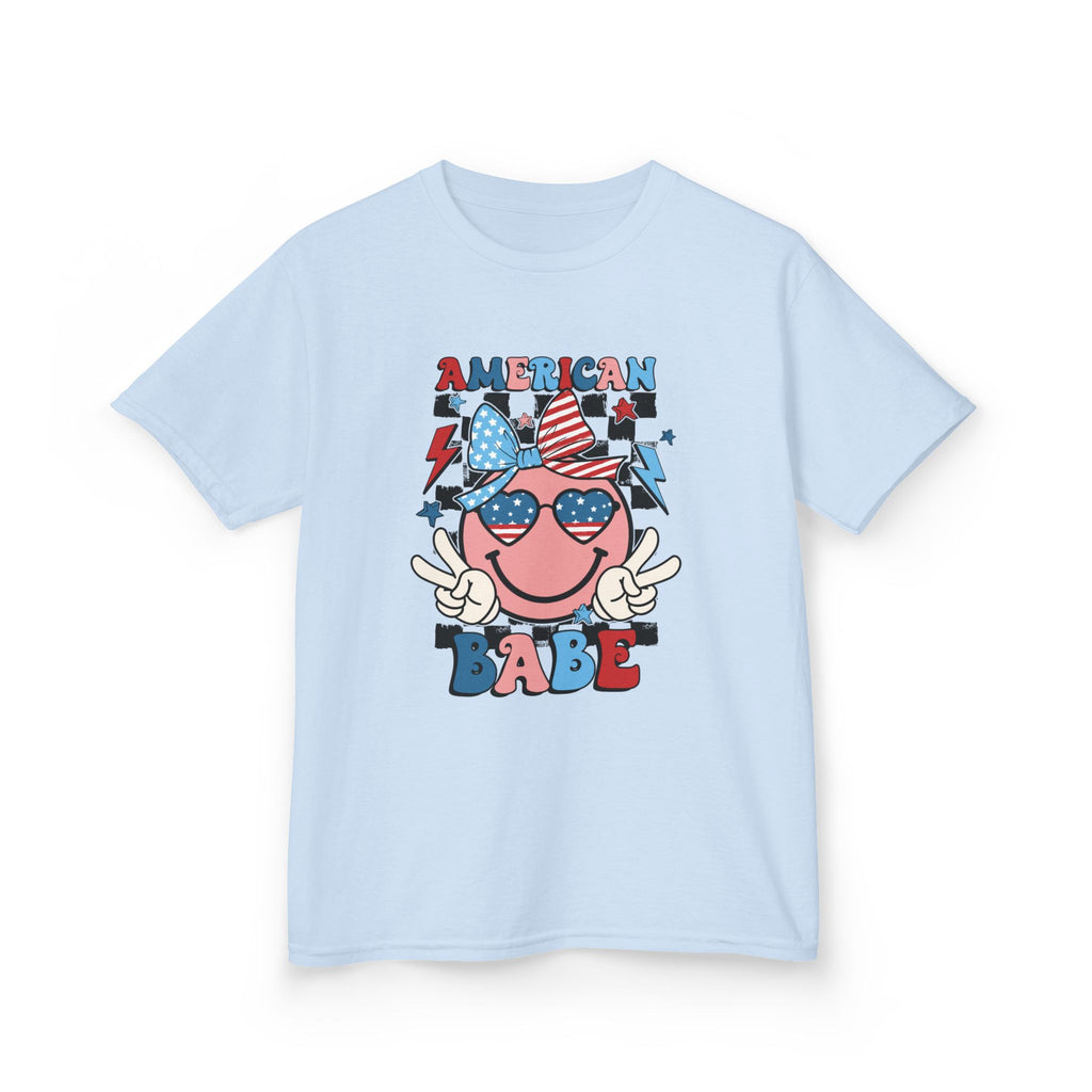 American Babe Kids T‑Shirt – Patriotic Smiley Sunglasses 4th of July Tee