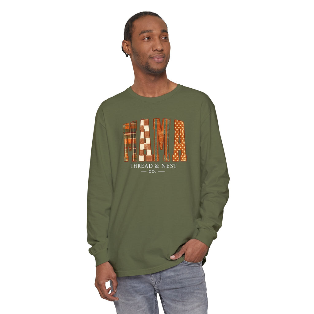 Mama Plaid Patchwork Long Sleeve Tee