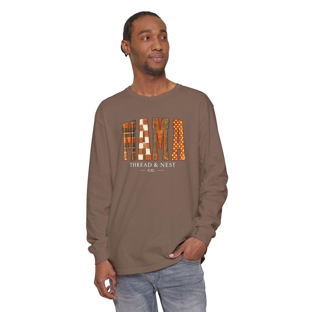 Mama Plaid Patchwork Long Sleeve Tee