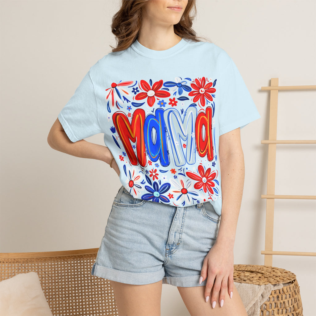 Mama Floral T-Shirt — Patriotic Red, White & Blue Mother's Day Tee