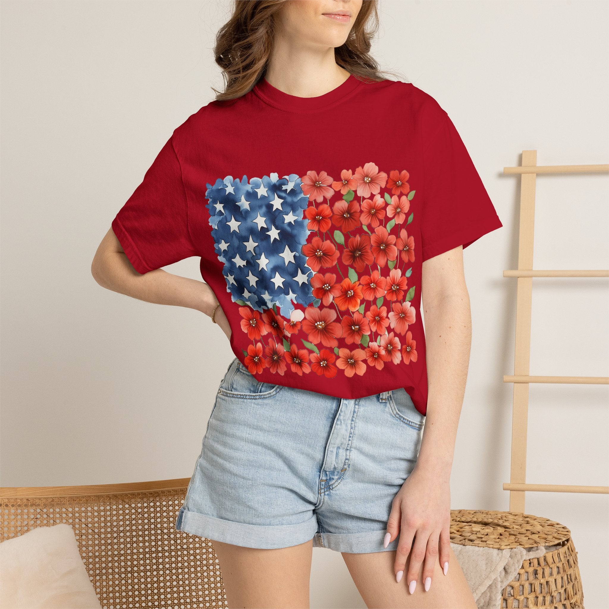 Poppy American Flag T-Shirt — Floral USA Patriotic Tee