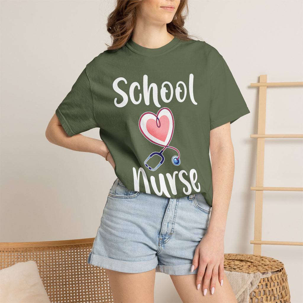 School Nurse T-Shirt — Cute Heart & Stethoscope Tee for Teachers and Healthcare Staff