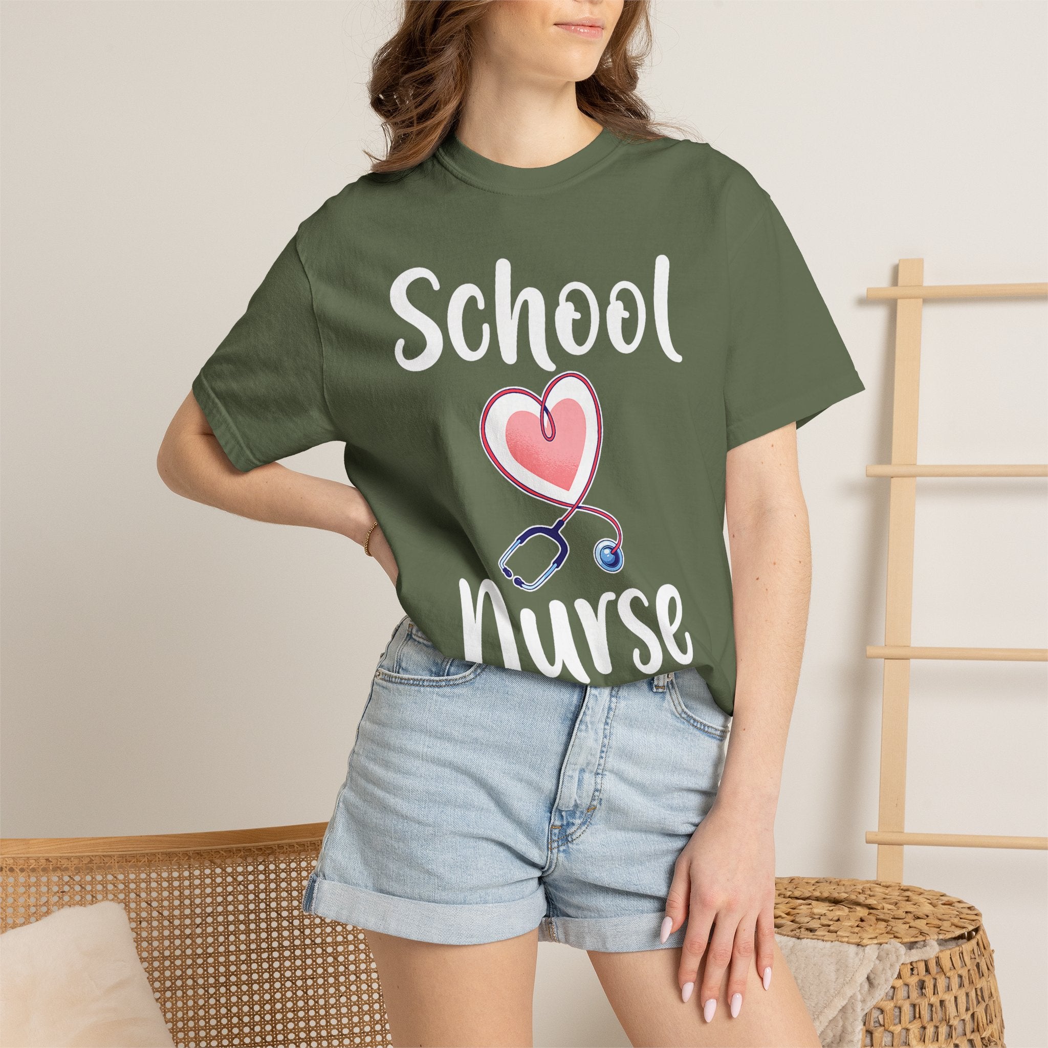 School Nurse T-Shirt — Cute Heart & Stethoscope Tee for Teachers and Healthcare Staff