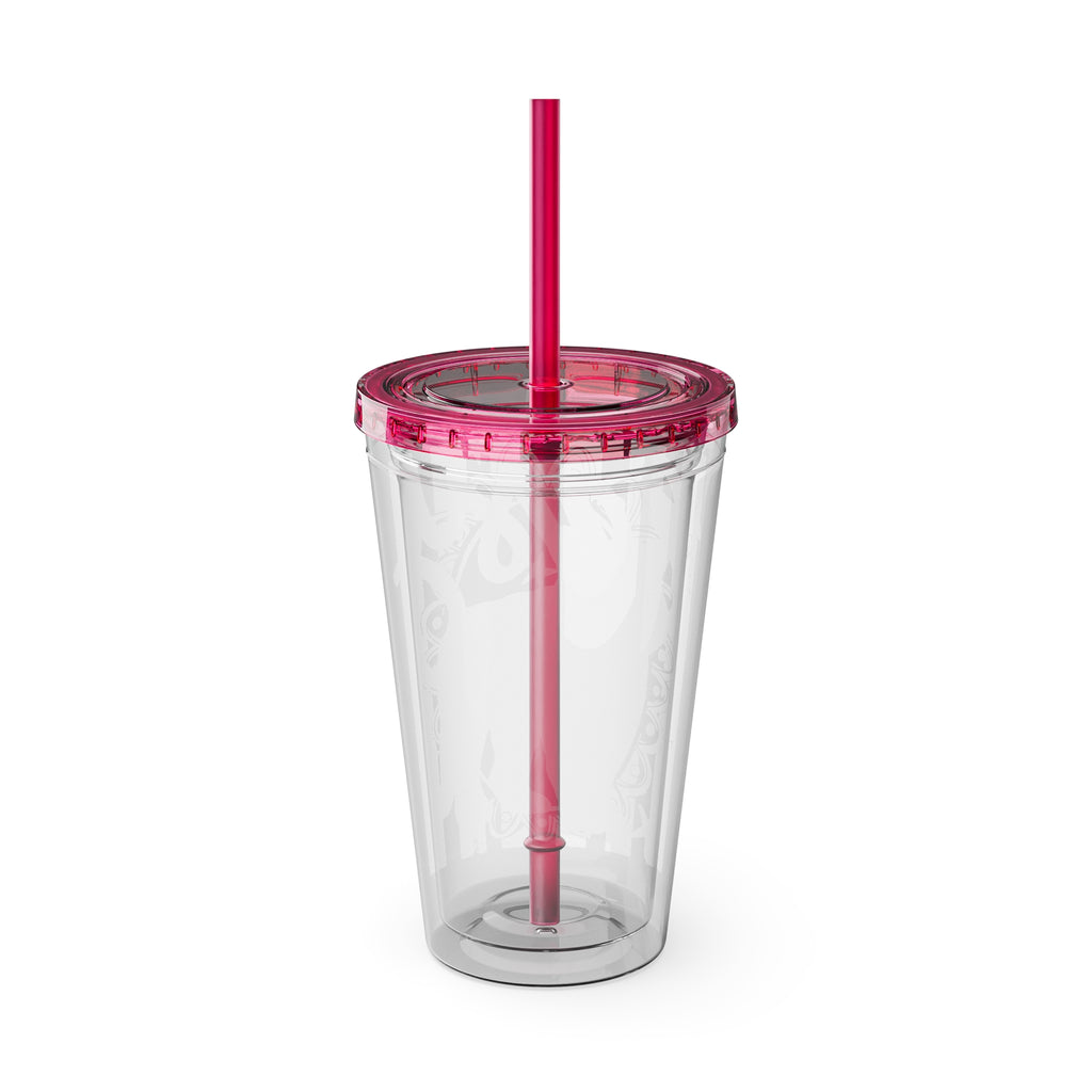 16oz Sunsplash Tumbler with Straw — Colorful 'Easy' Tiger Design