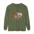Fall Patterned Pumpkins Long Sleeve Tee — Neutral Plaid & Leopard Pumpkin Shirt