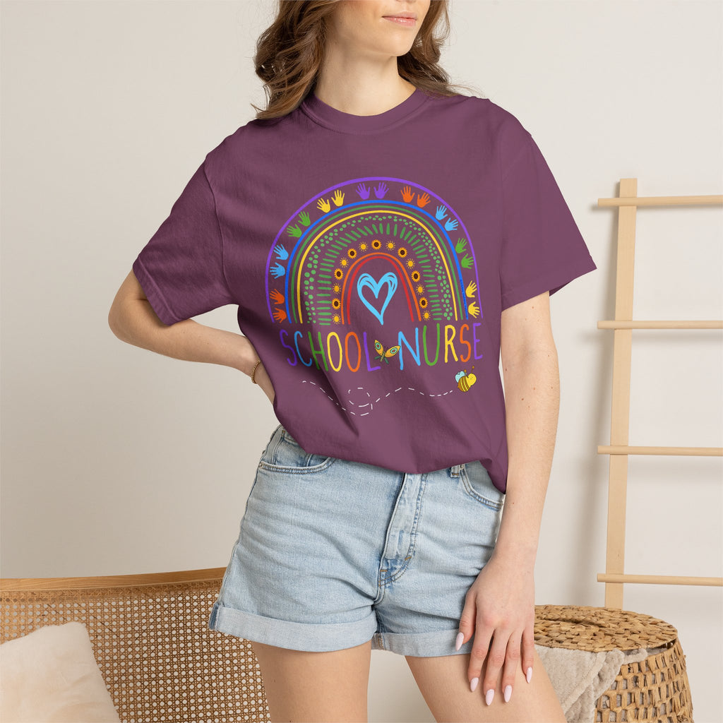 School Nurse Rainbow T-Shirt — Cute Pastel Healthcare Tee for Teachers & Nurses
