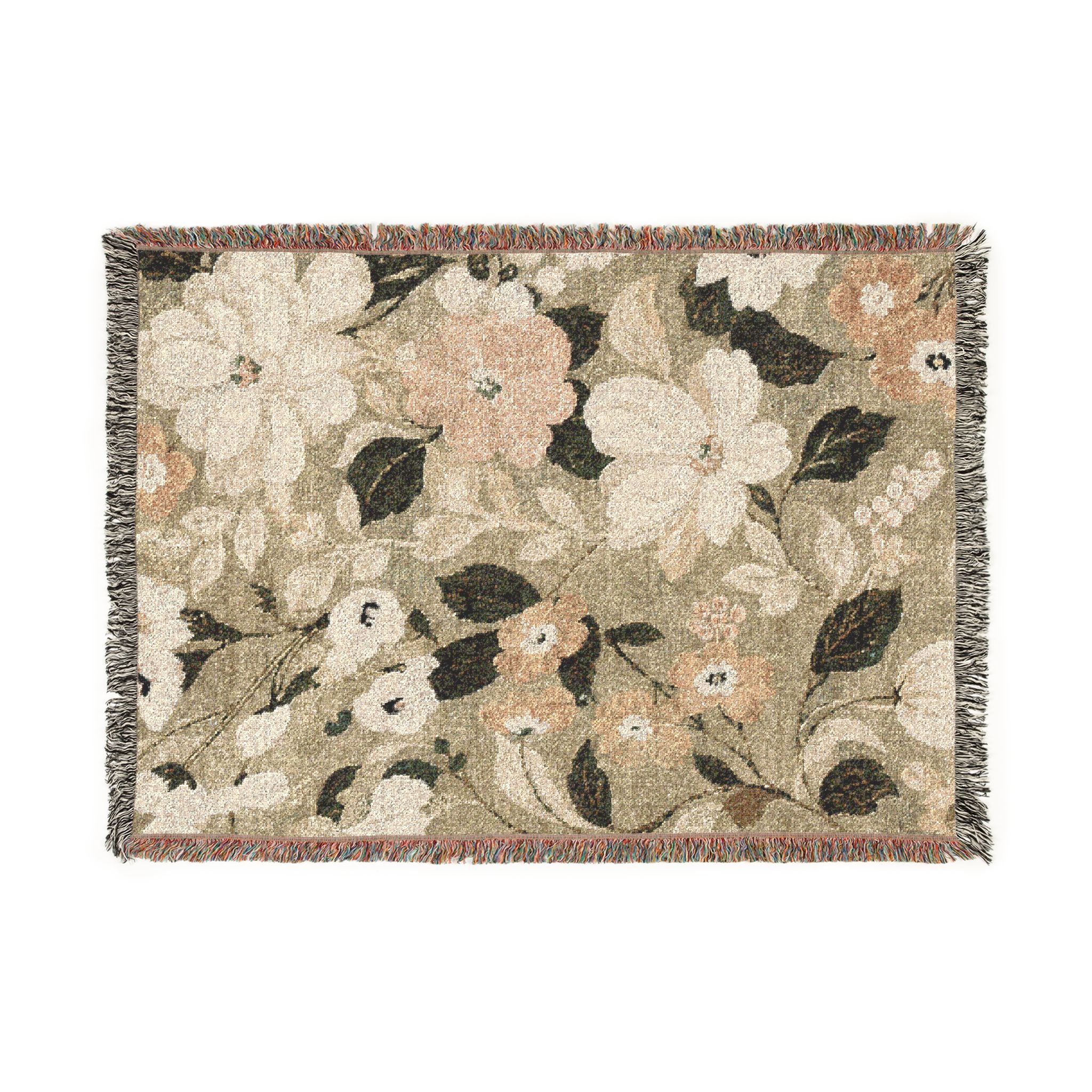 Blush Blossom Woven Blanket — Vintage Floral Throw Blanket for Couch or Bed