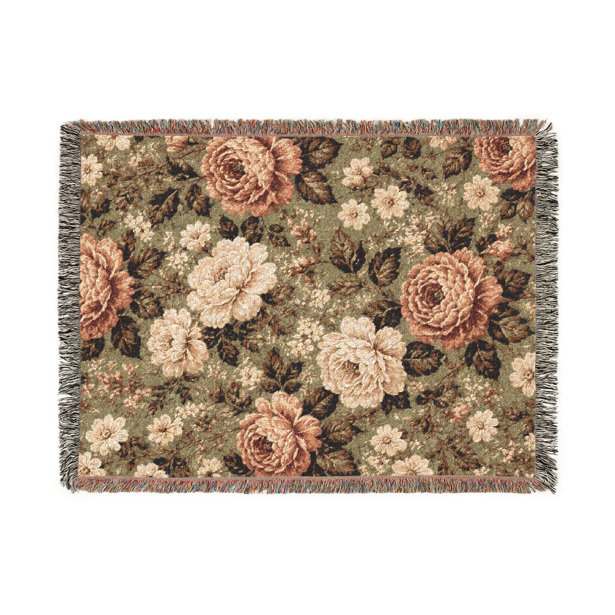 Cottage Rose Woven Blanket — Vintage Rose Tapestry Throw