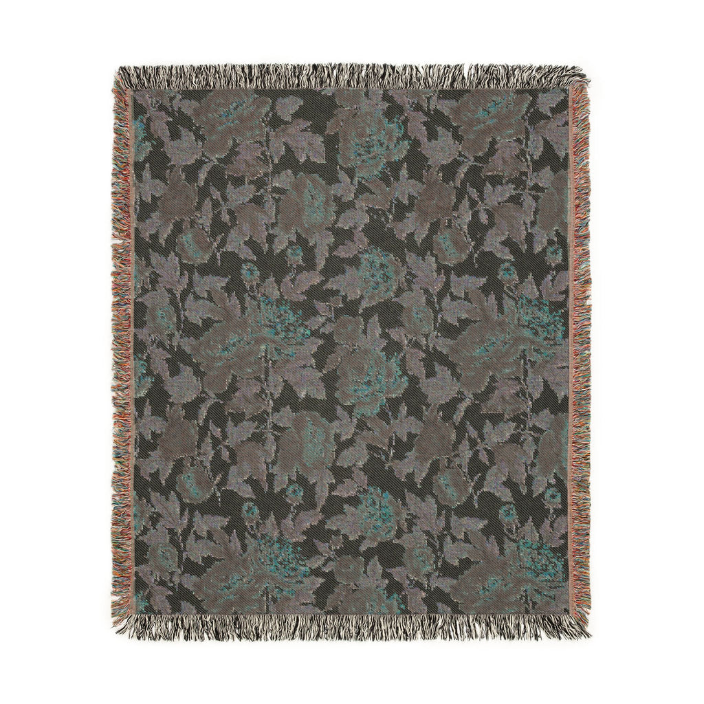 Rosegarden Heirloom Woven Throw Blanket — Reversible Vintage Rose & Teal Camouflage