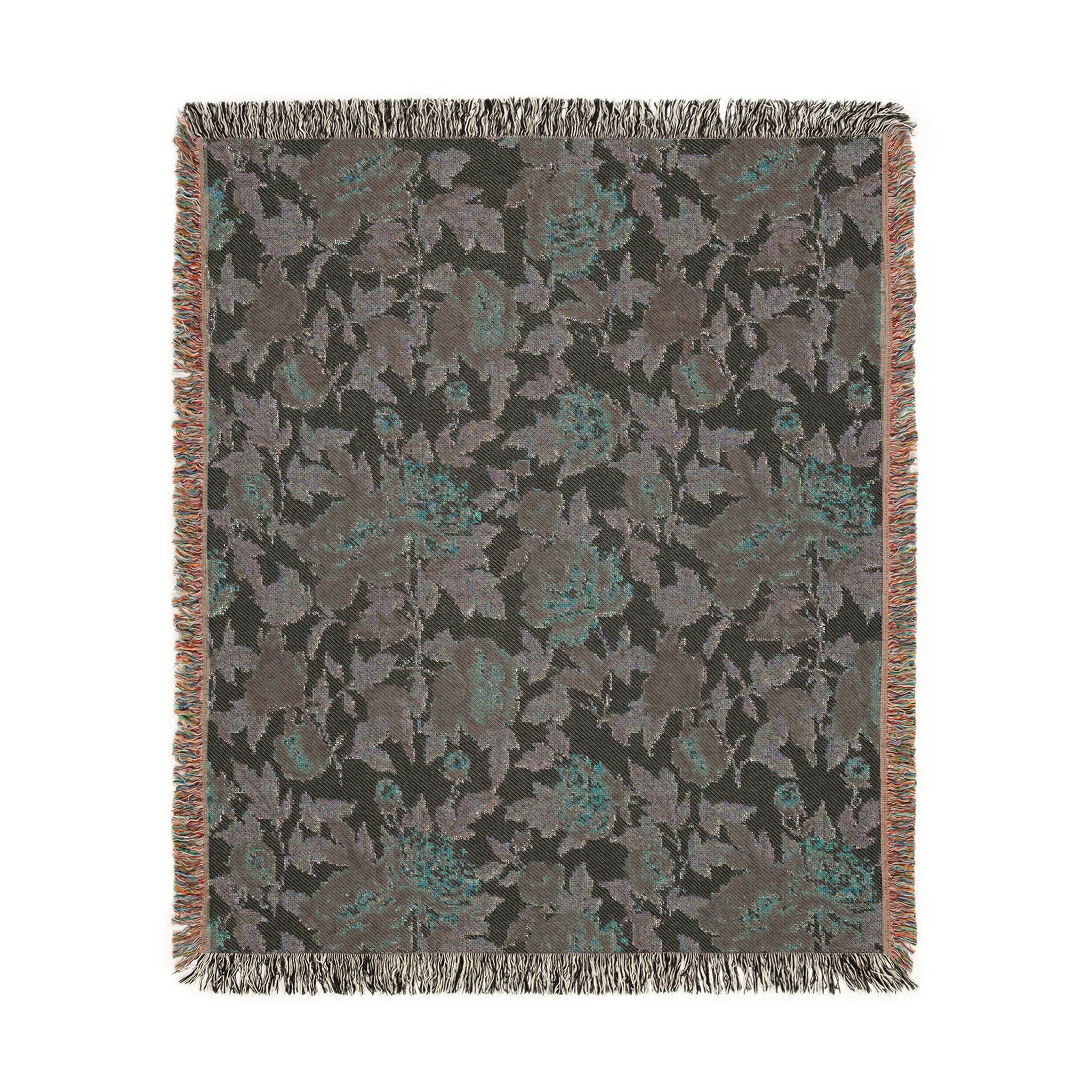 Rosegarden Heirloom Woven Throw Blanket — Reversible Vintage Rose & Teal Camouflage