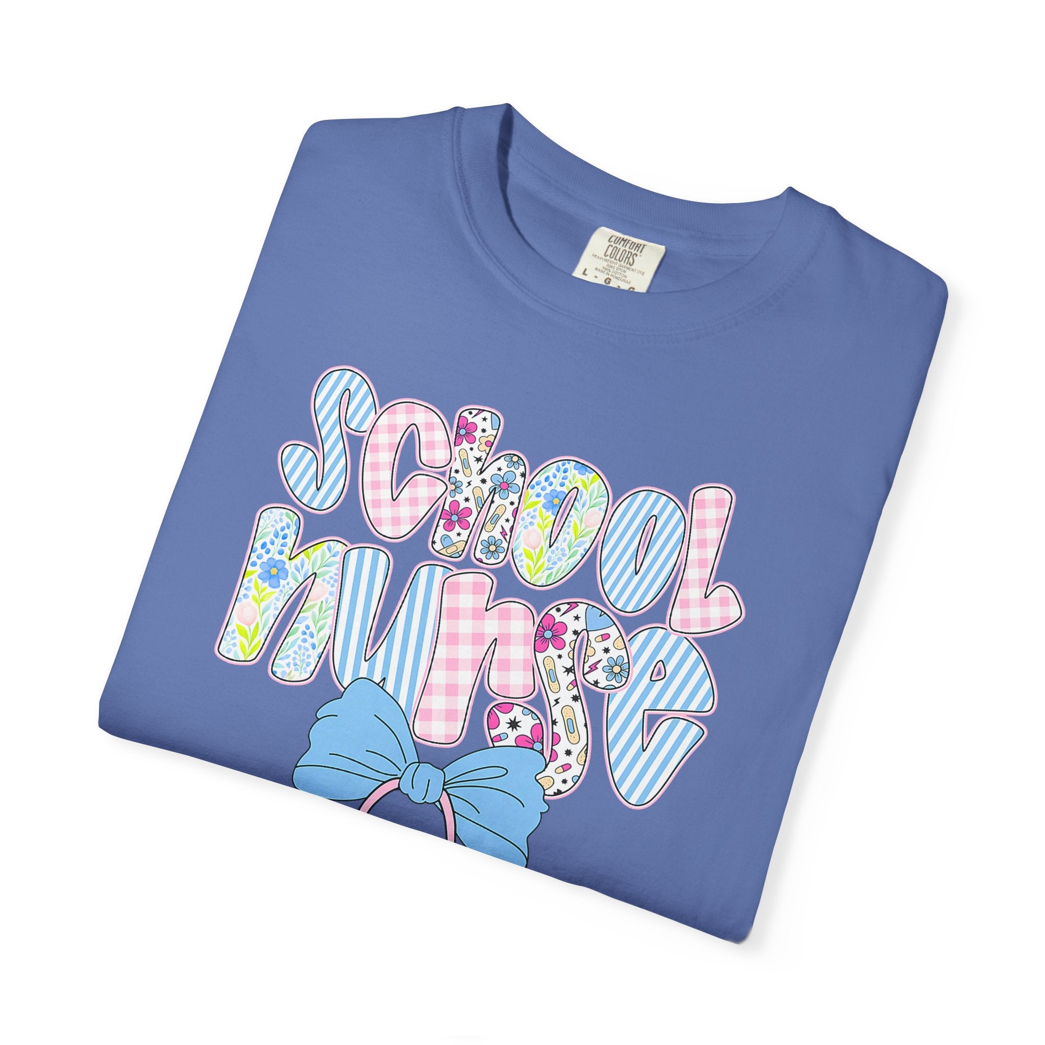 School Nurse T-Shirt — Cute Pastel Medical Design with Stethoscope & Bow