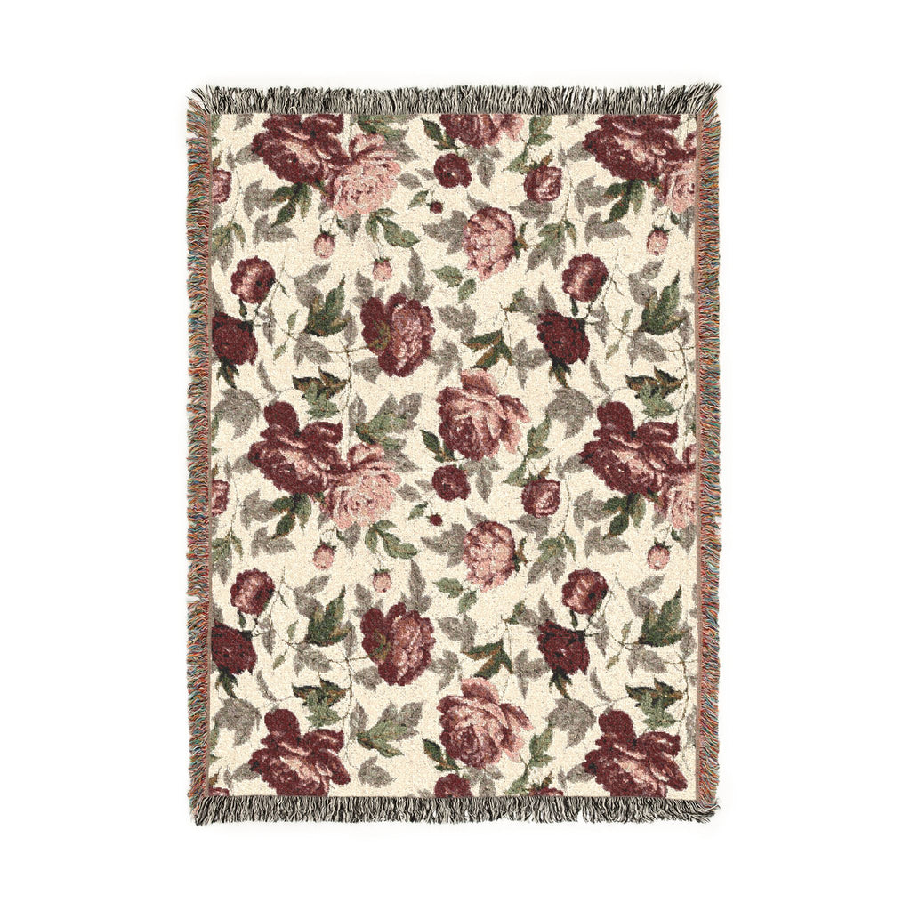 Rosegarden Heirloom Woven Throw Blanket — Reversible Vintage Rose & Teal Camouflage