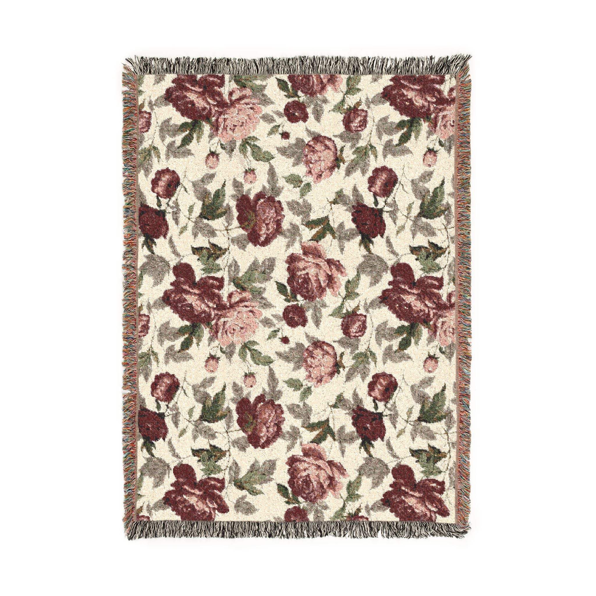 Rosegarden Heirloom Woven Throw Blanket — Reversible Vintage Rose & Teal Camouflage