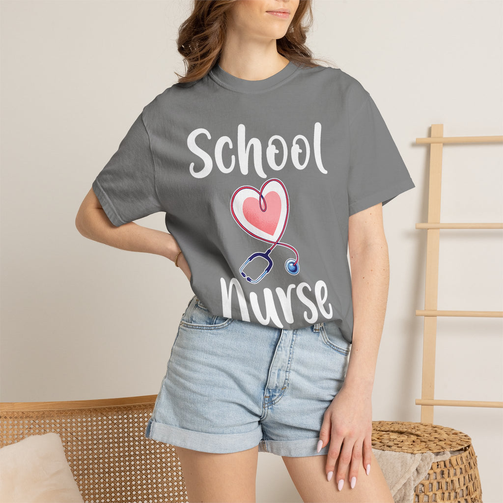 School Nurse T-Shirt — Cute Heart & Stethoscope Tee for Teachers and Healthcare Staff