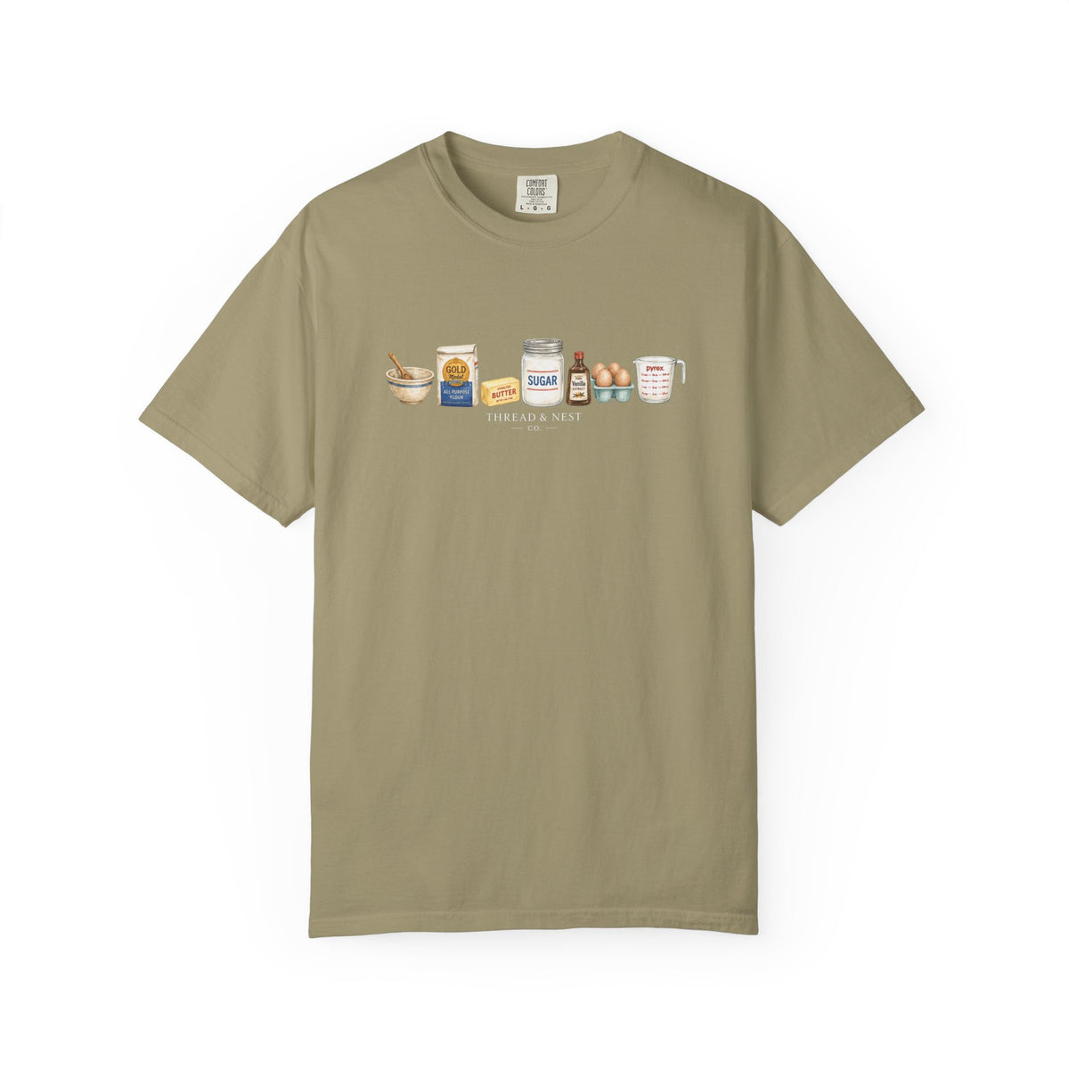 Baking Ingredients T-Shirt — Cute Illustrated Flour, Eggs & Milk Kitchen Tee