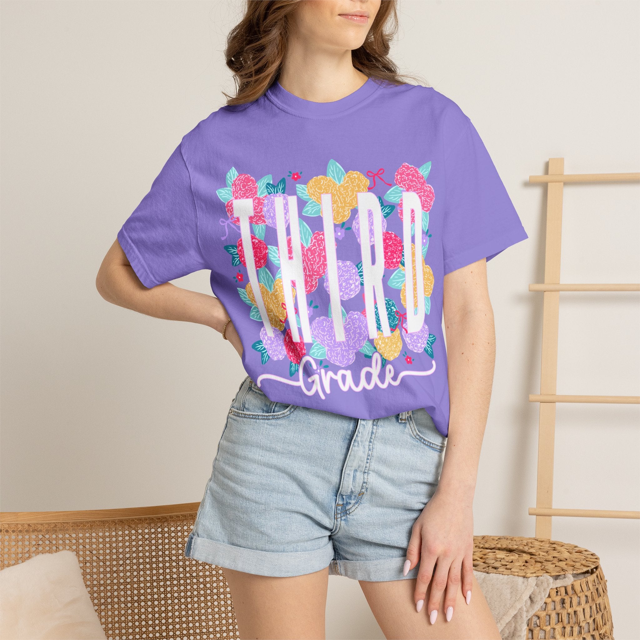Third Grade Floral T-Shirt — Bright Back-to-School Tee for Students & Teachers