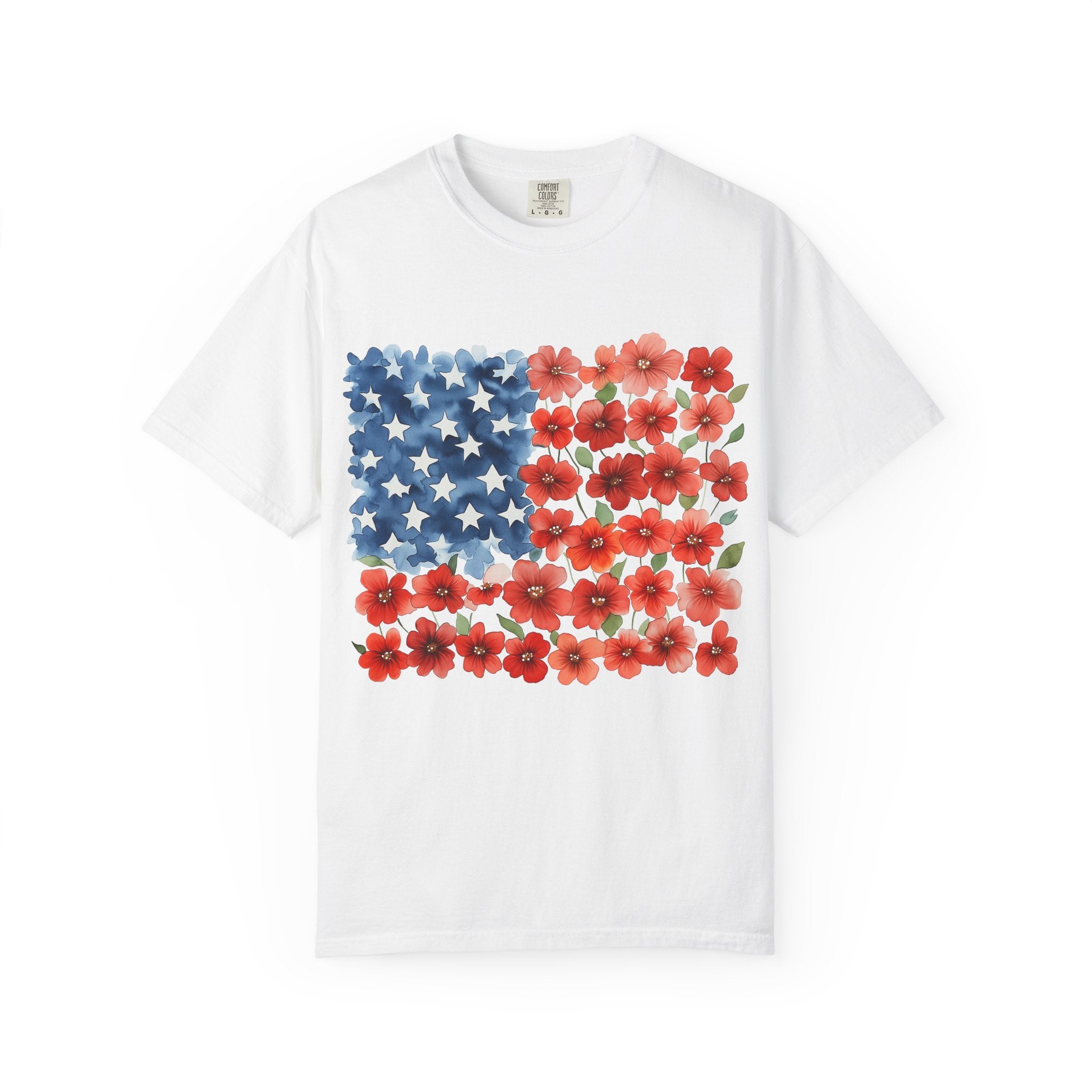Poppy American Flag T-Shirt — Floral USA Patriotic Tee