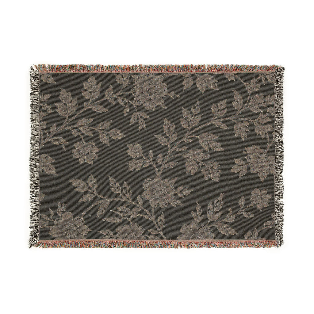 French Toile Woven Blanket — Vintage Floral Fringe Throw Blanket