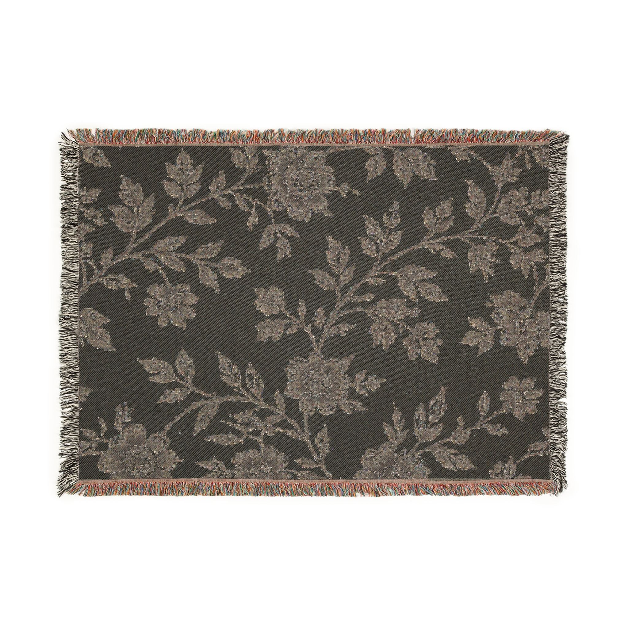 French Toile Woven Blanket — Vintage Floral Fringe Throw Blanket