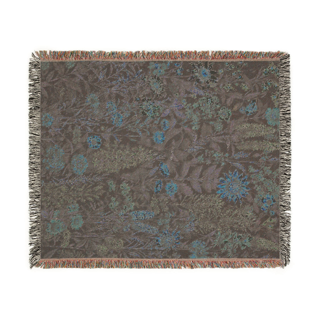 Midnight Meadow Woven Blanket — Vintage Botanical Throw for Living Room & Patio