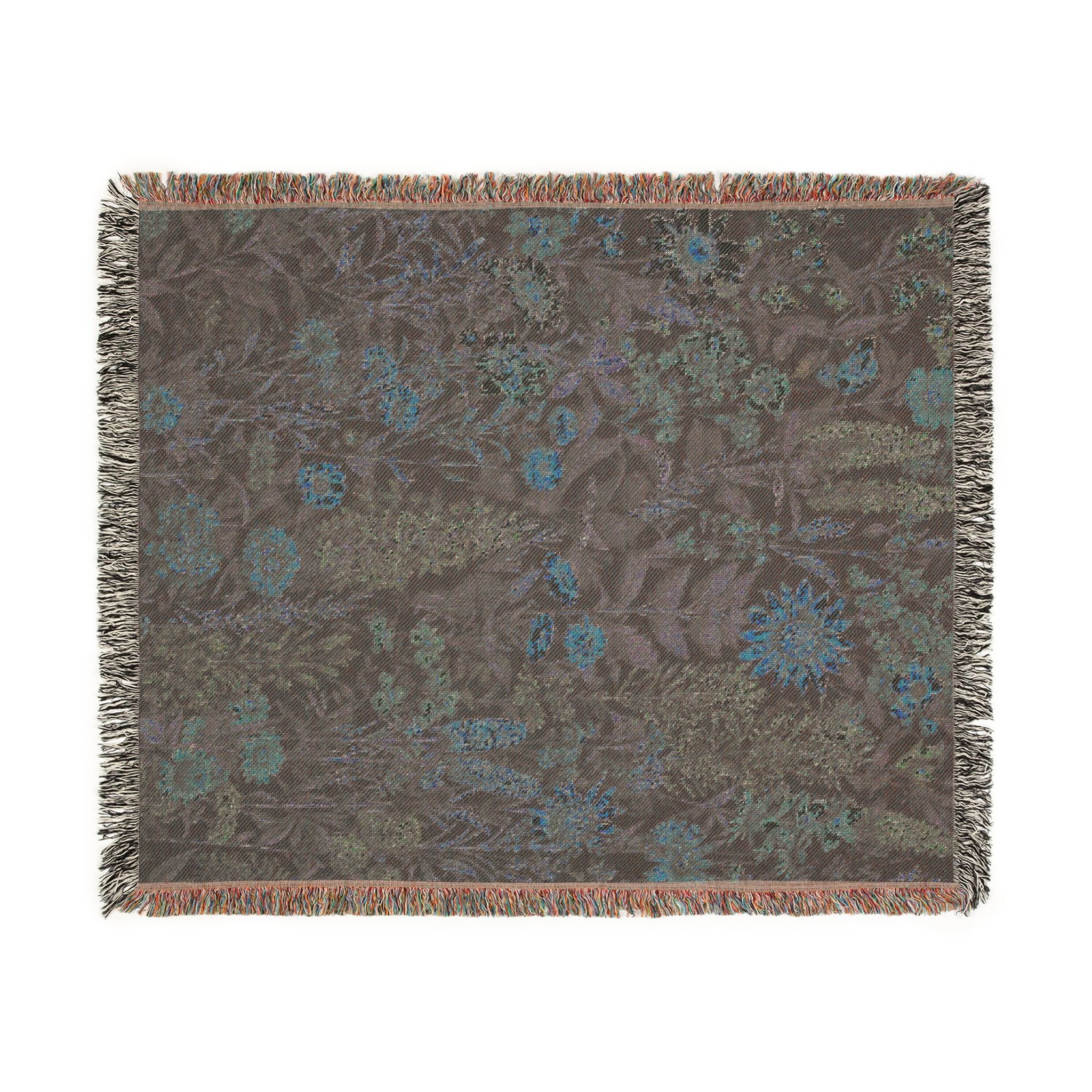 Midnight Meadow Woven Blanket — Vintage Botanical Throw for Living Room & Patio