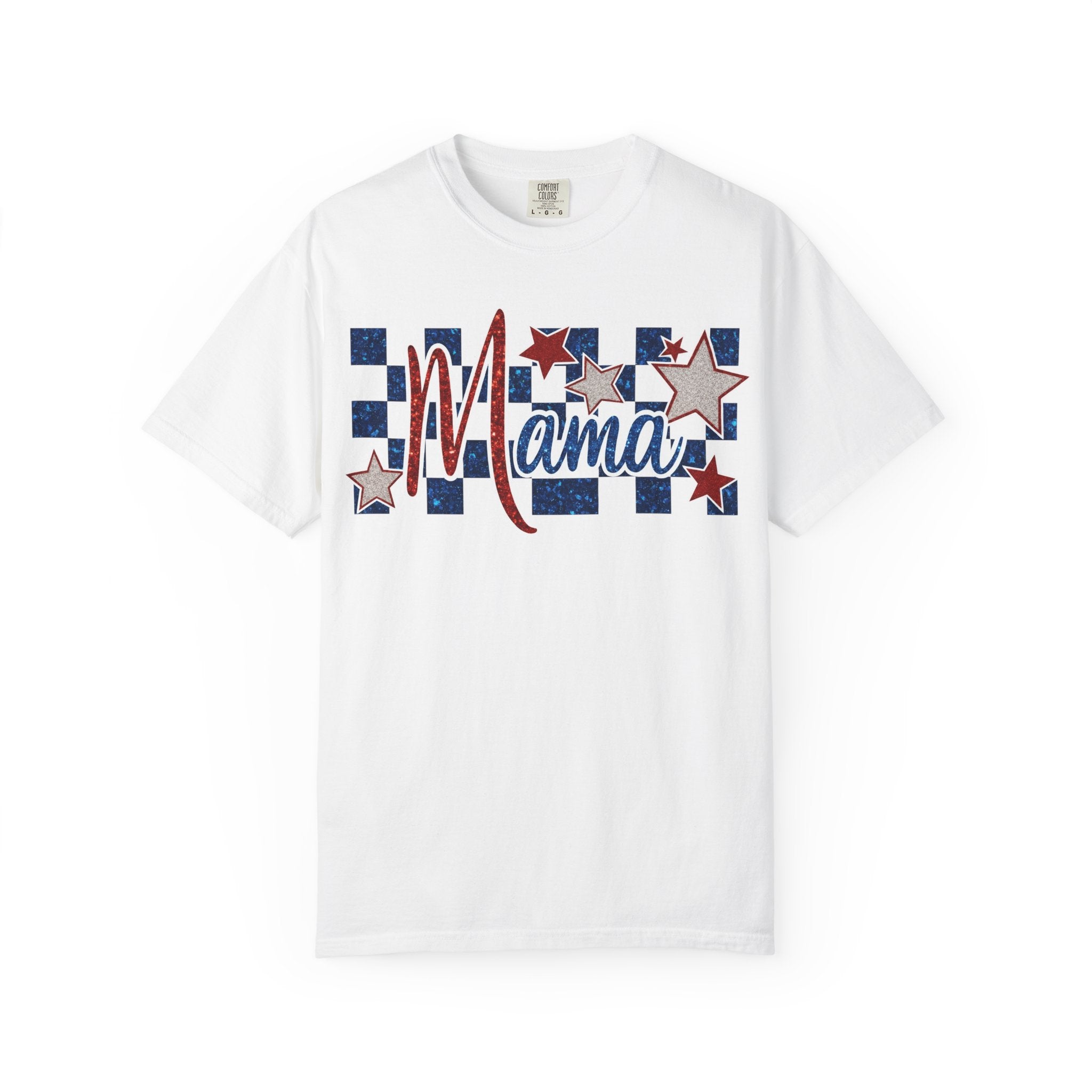 Mama Patriotic T-Shirt — Red White Blue Stars Checkerboard Tee