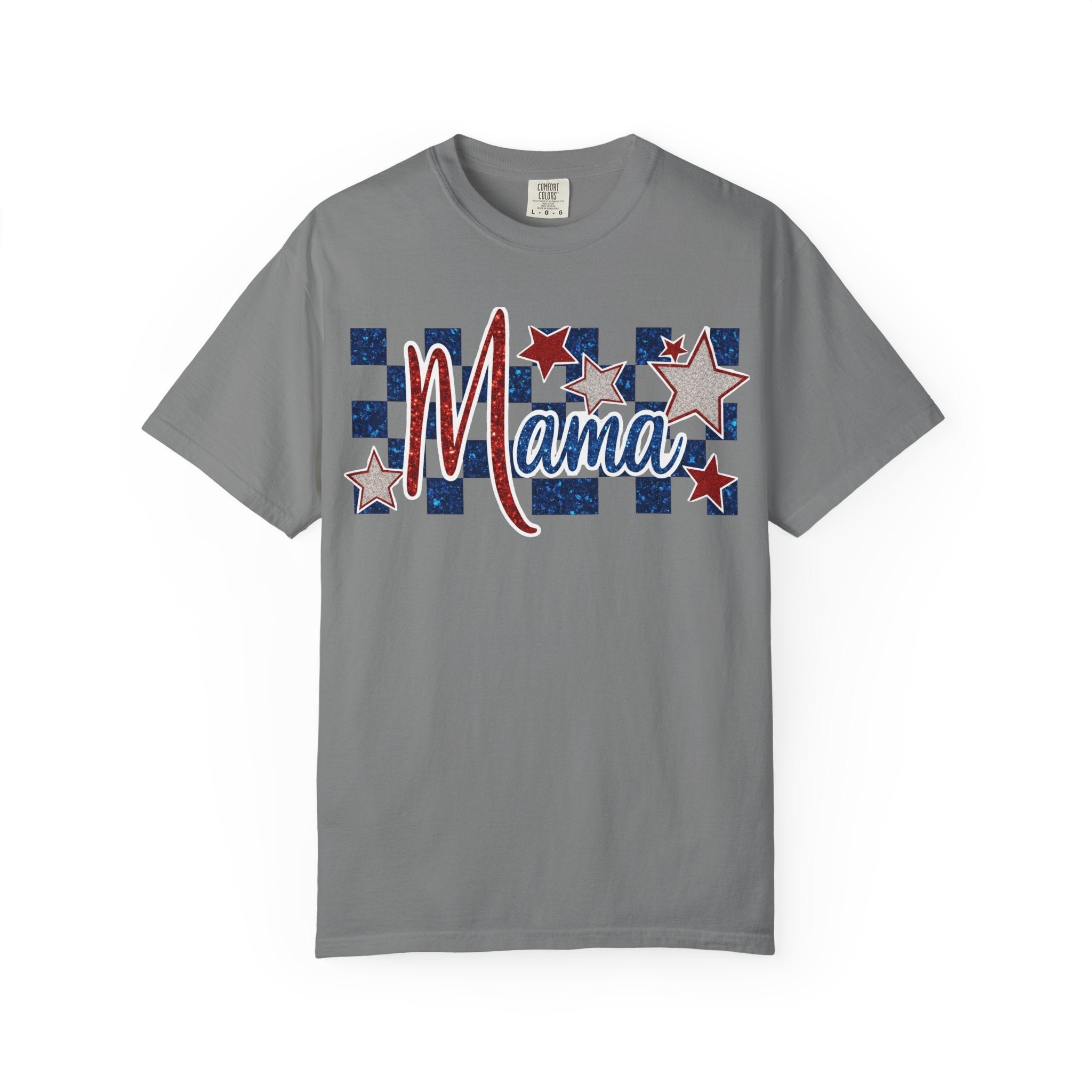 Mama Patriotic T-Shirt — Red White Blue Stars Checkerboard Tee