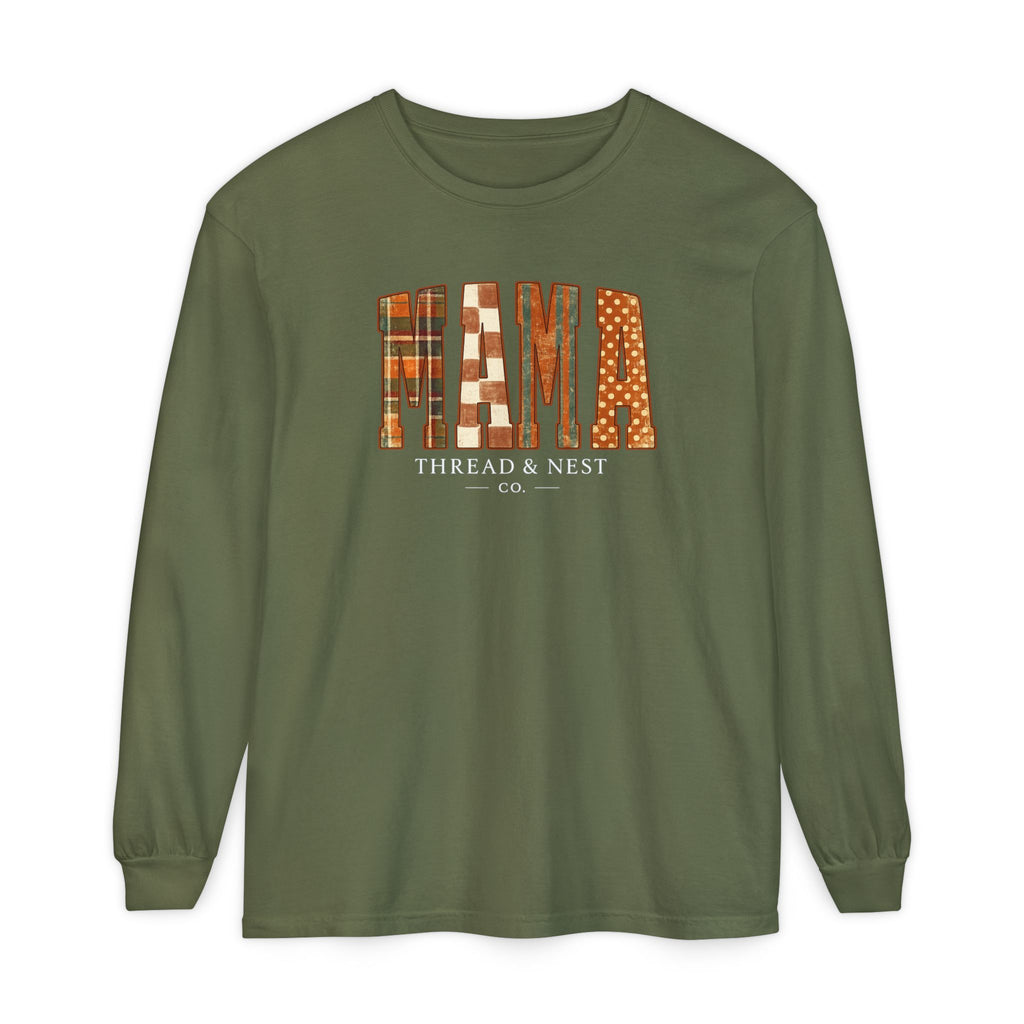 Mama Plaid Patchwork Long Sleeve Tee