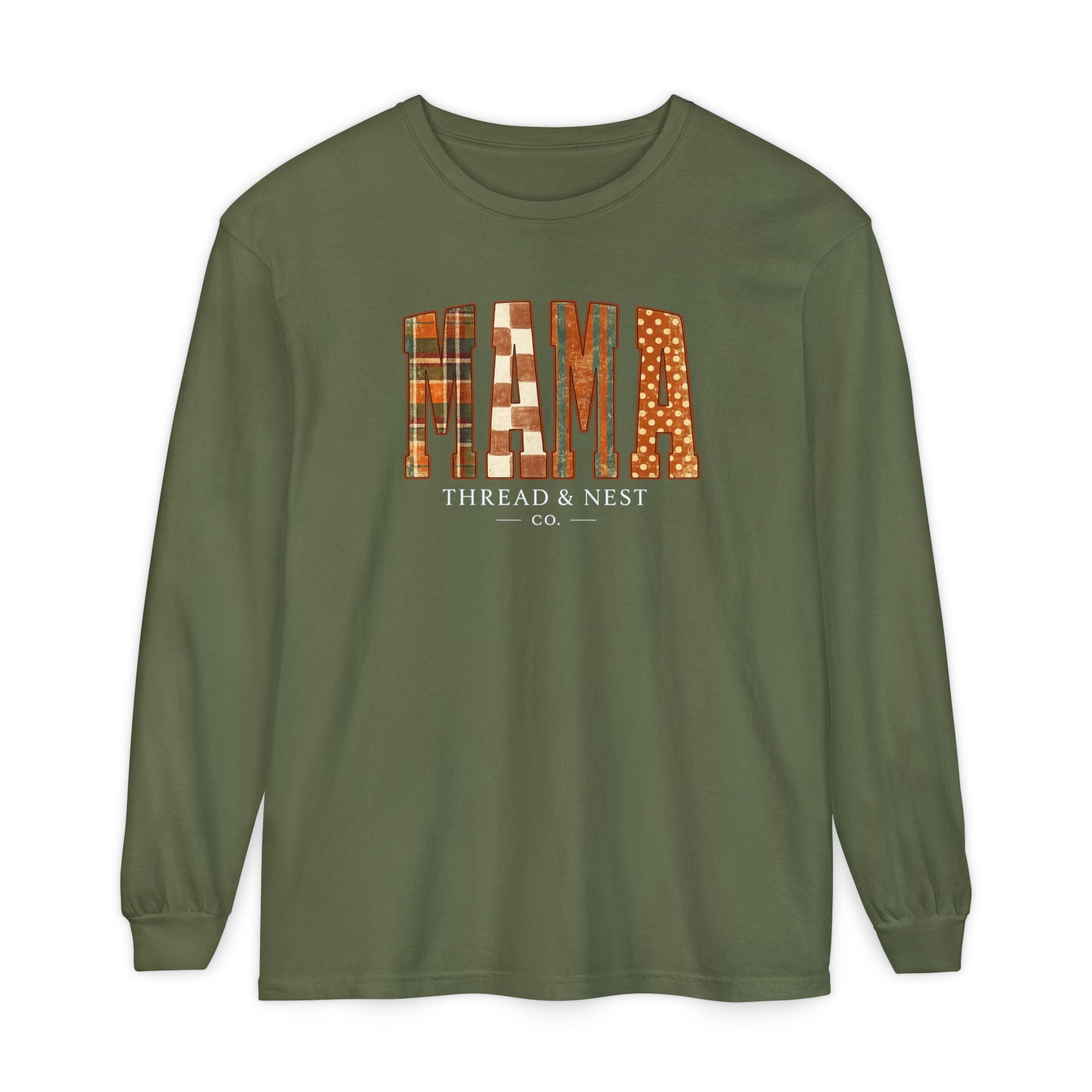 Mama Plaid Patchwork Long Sleeve Tee
