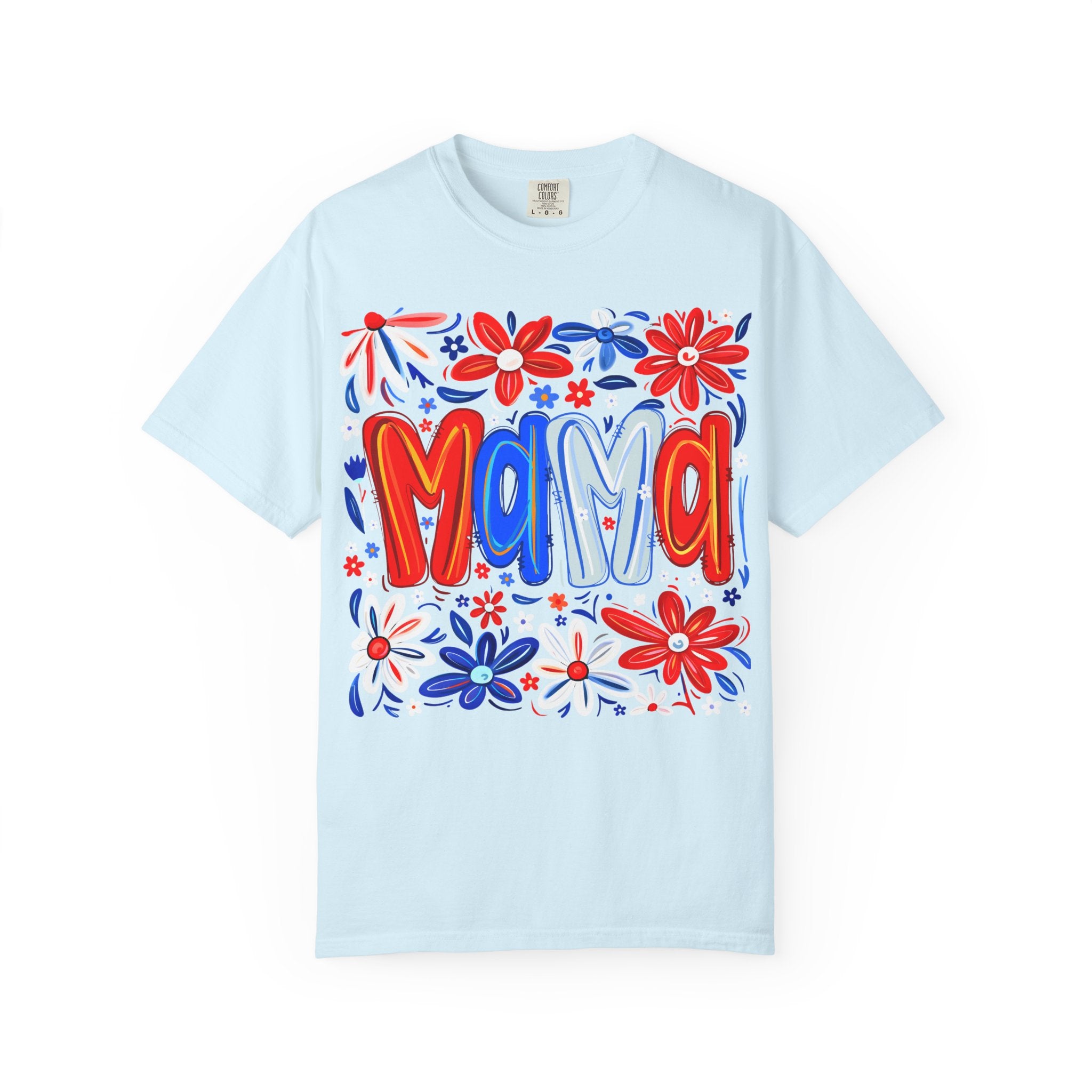 Mama Floral T-Shirt — Patriotic Red, White & Blue Mother's Day Tee