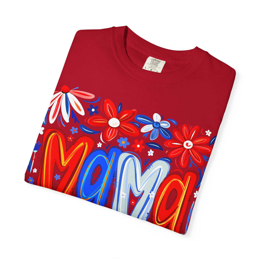 Mama Floral T-Shirt — Patriotic Red, White & Blue Mother's Day Tee
