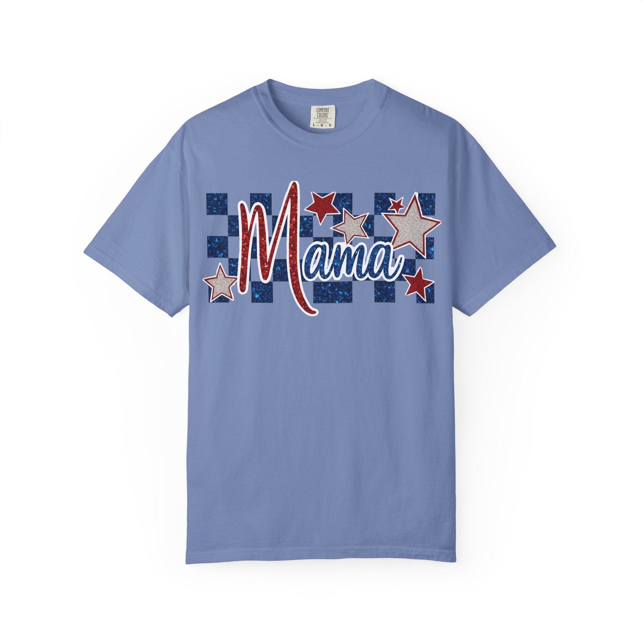 Mama Patriotic T-Shirt — Red White Blue Stars Checkerboard Tee