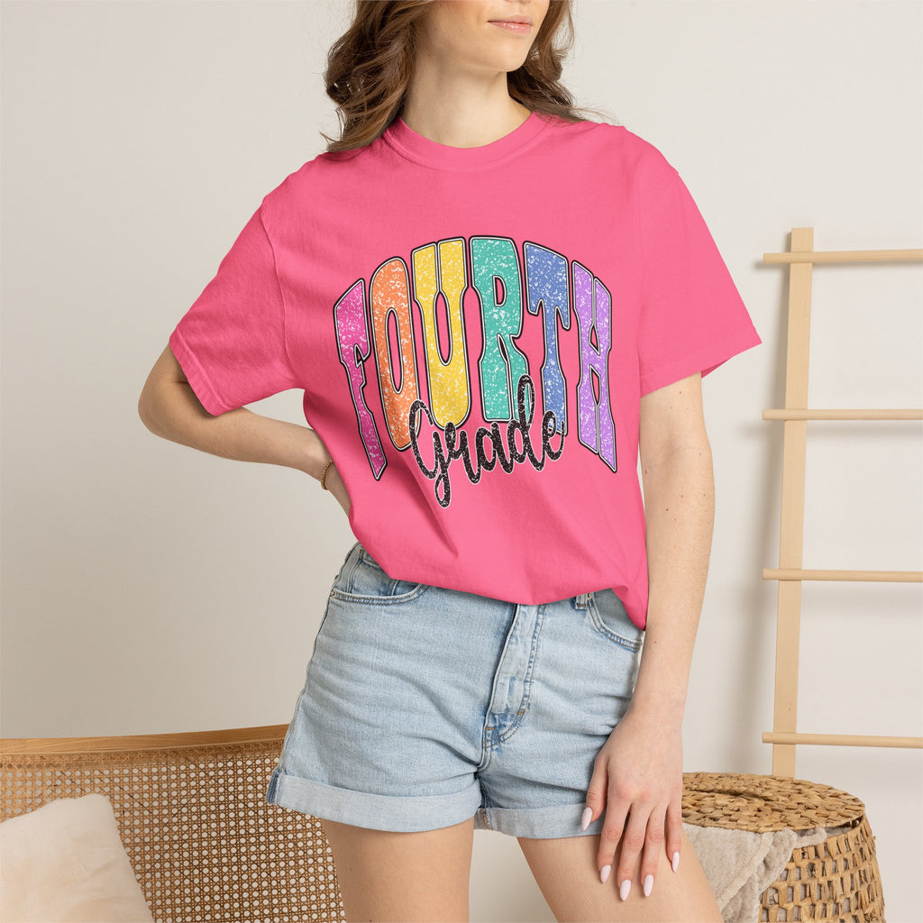 Fourth Grade Colorful Glitter Retro T-Shirt — Back to School Kids Tee