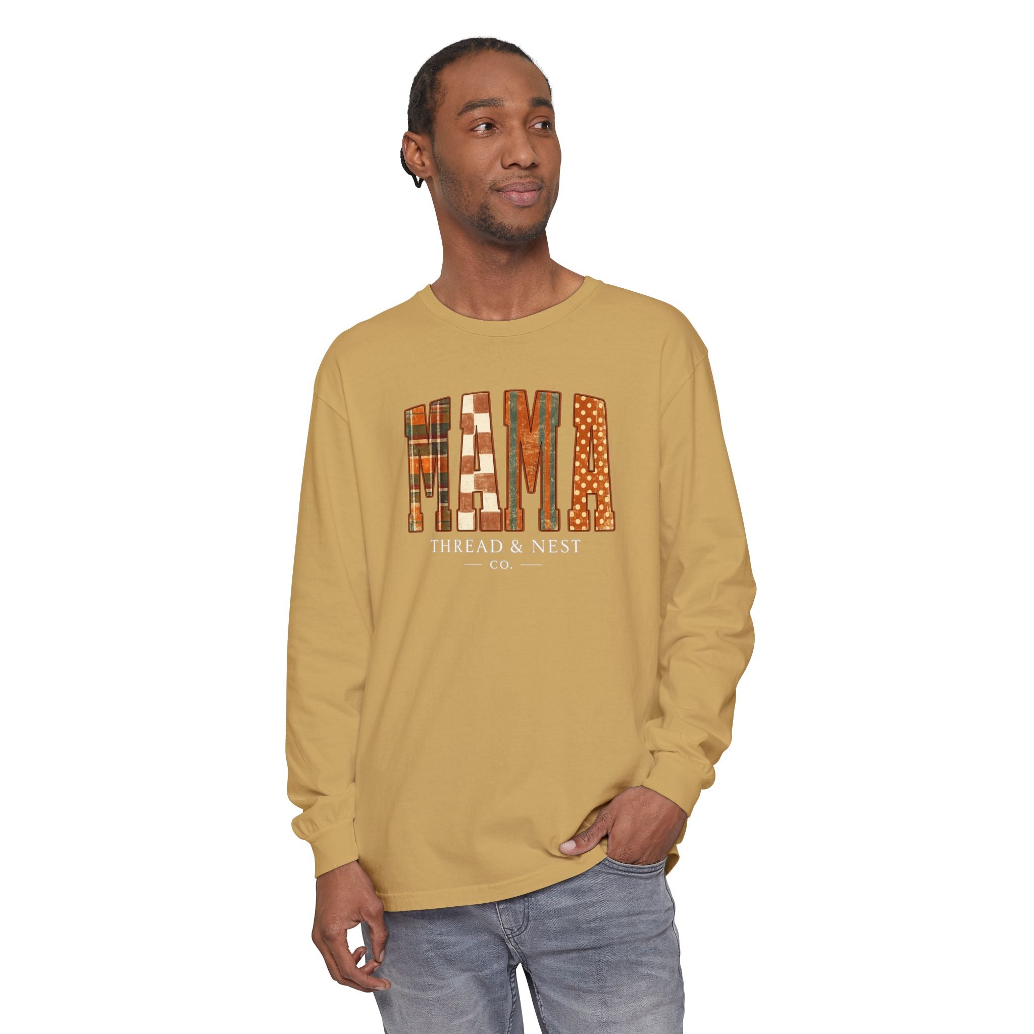 Mama Plaid Patchwork Long Sleeve Tee
