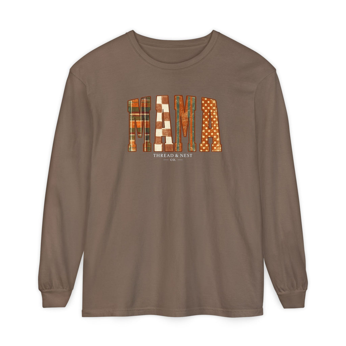 Mama Plaid Patchwork Long Sleeve Tee