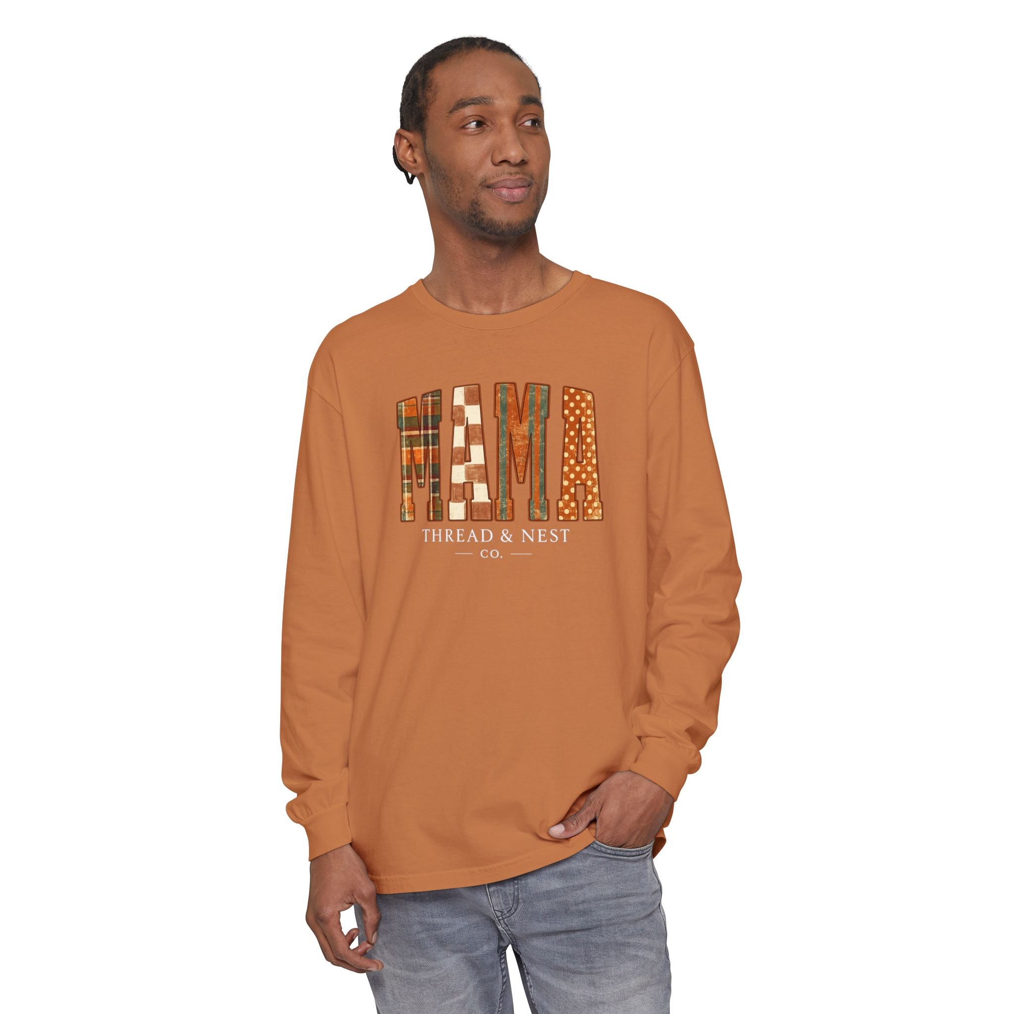 Mama Plaid Patchwork Long Sleeve Tee