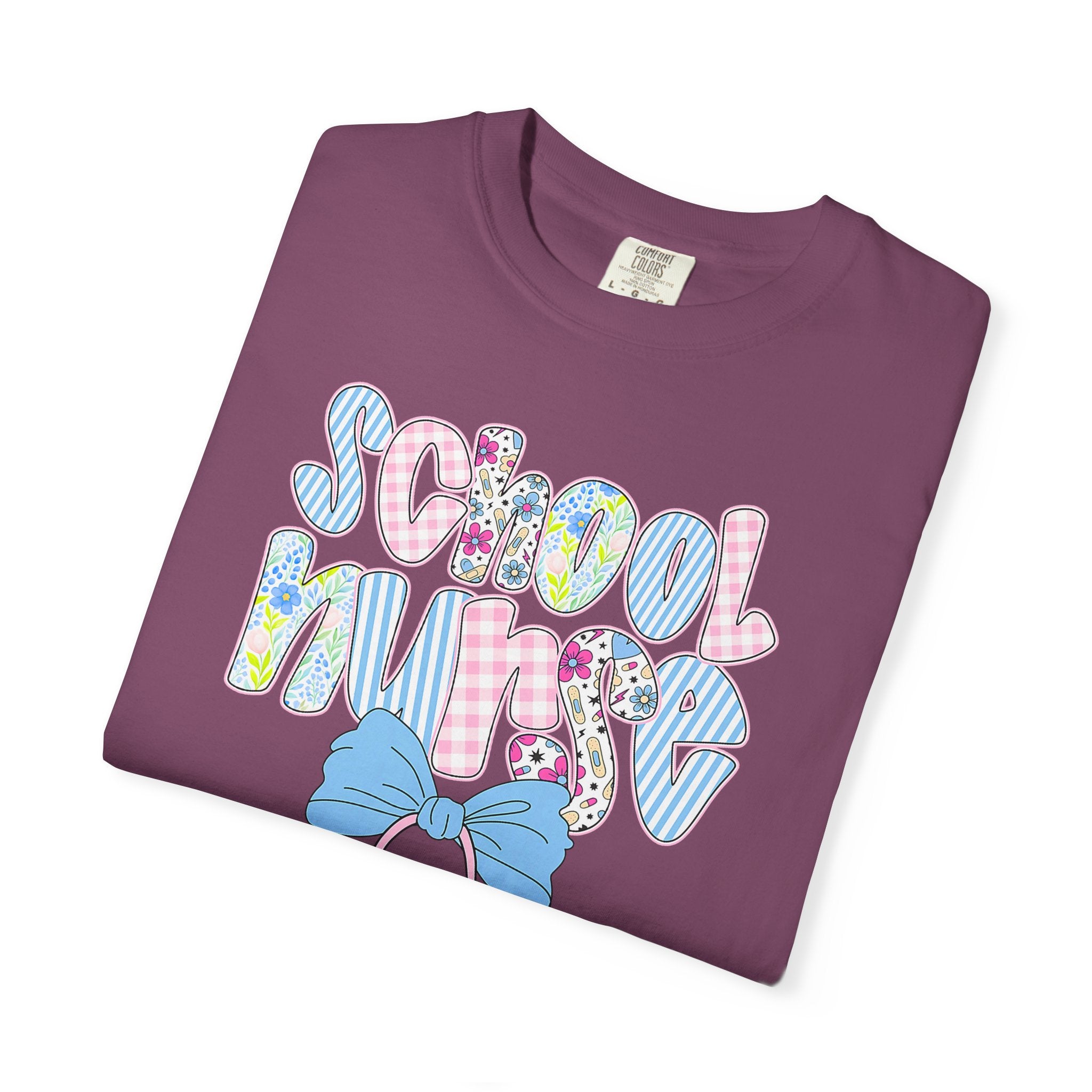 School Nurse T-Shirt — Cute Pastel Medical Design with Stethoscope & Bow