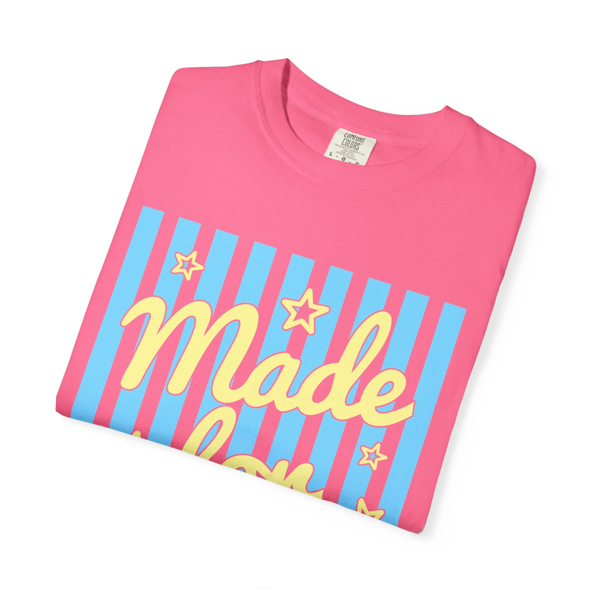 Made for More Orange Graphic T-Shirt — Retro Stripe & Stars Motivational Tee