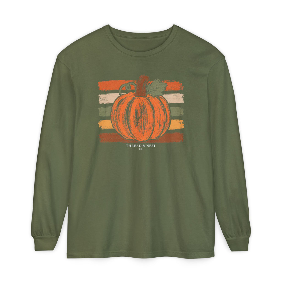 Pumpkin Retro Stripe Long Sleeve Tee