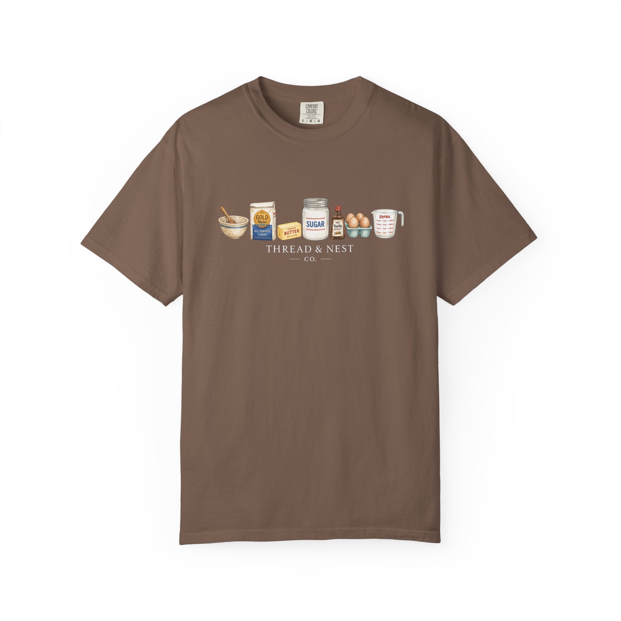 Baking Ingredients T-Shirt — Cute Illustrated Flour, Eggs & Milk Kitchen Tee